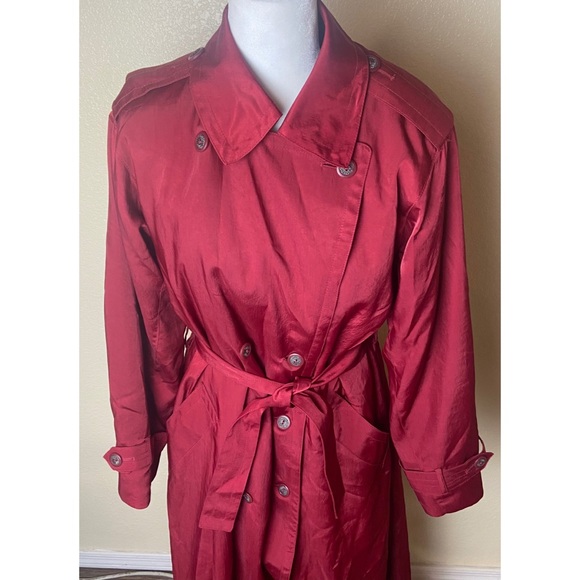 London Fog burgundy red long belted trench coat - Picture 3 of 12